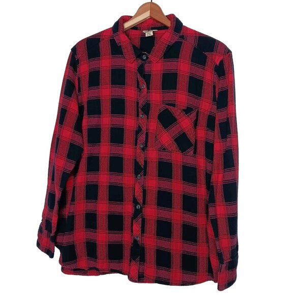 Woolrich Womens XXL Flannel Shirt Red Black Plaid Button Down Long Sleeve Work - Picture 1 of 11